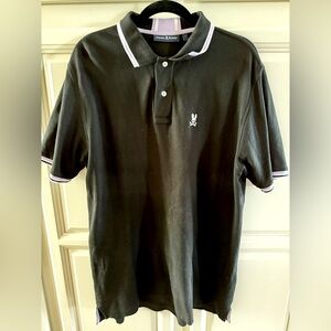 Men’s Psycho Bunny knit polo shirt- black with purple and white accents